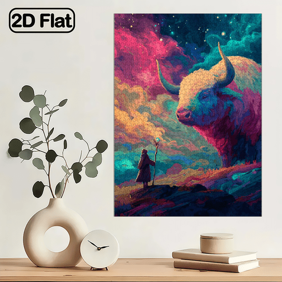 1000pcs Puzzle Featuring Kaleidoscopic Bull Design - Scratch-resistant, High Difficulty Level, Suitable, Family Entertainment, Home Decor, Christmas, and as Brain-challenging Gift Idea