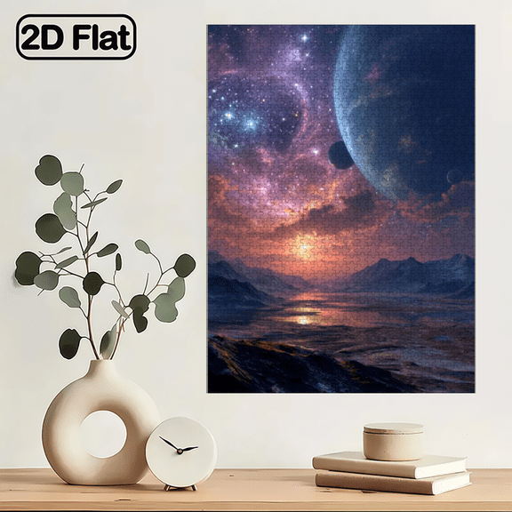 1000pcs Puzzle - Starry Night Sky Solar System Model with Jupiter-like Rocky Planet, Brain Teaser Families, Educational Astronomy Challenge. 29.4*19.6in