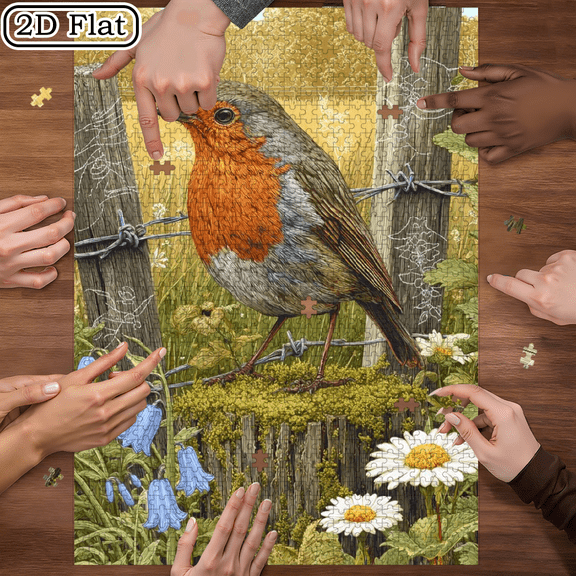 1000pcs Puzzle Toy Featuring a Robin in a Birch Forest And Bluebells, Perfect for Games And Puzzles This Innovative Adult Puzzle Is Designed for Stress Relief And Enjoyable Fun