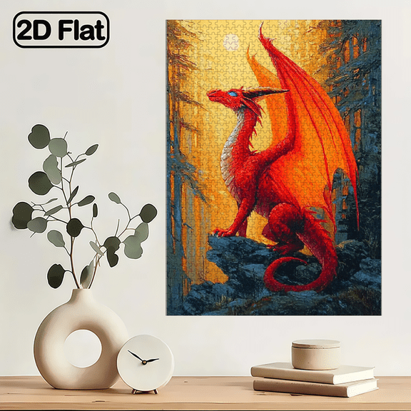 1000pcs Red Dragon Puzzle, Measuring 29.4 by 19.6 Inches, Made of Cardboard, Featuring Stunning Dragon Artwork, Designed to Relieve Stress And Educate, Ideal for Adults And Families, Great for B