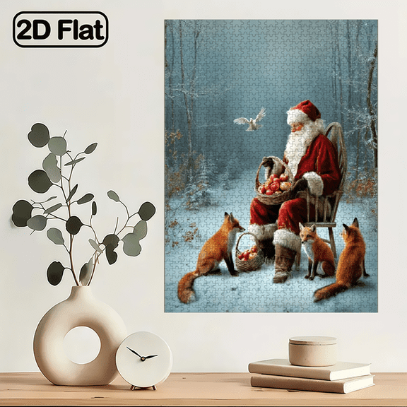 1000pcs Santa Fox Snow Forest Puzzle Suitable for Families - Challenging DIY Jigsaw with Portable Box, High-Difficulty Collectible Game, Quality Cardboard Print.29.4*19.6in