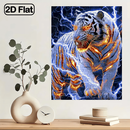 1000pcs Sci-Fi Cyber Tiger Puzzle 29.4-19.6 Inches Cardboard Jigsaw, Portable Game For Adults, Couples Families, High-Contrast Neon-Lit Art, Ideal For Birthdays, New Year Gamer Leisure, Premium