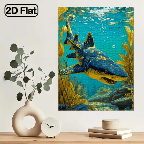 1000pcs Shark Ocean Puzzle Suitable for s - Large Stress- Jigsaw with Marine Pieces, Portable Cardboard Shark Swim Pattern, Ideal Gift for Family Game Night. 29.4*19.6 in