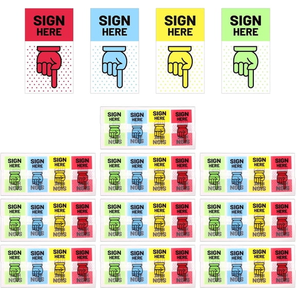 1000pcs Sign Here Stickers, Finger Arrow Labels Signature Flag Tabs for Documents Notebooks Home Office School Supplies (4 Colors)