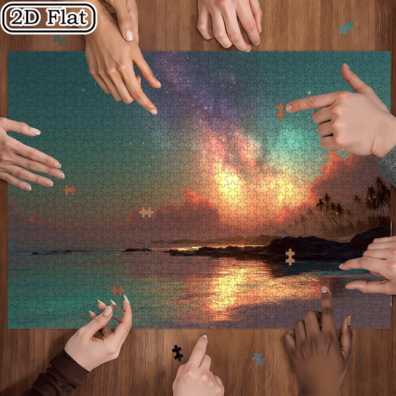 1000pcs Starry Coast Coconut Sea Mini Puzzle, Scratch-Resistant High Difficulty Brain Challenge, Ideal Adult Family Entertainment, DIY Home Decor, Christmas Gift