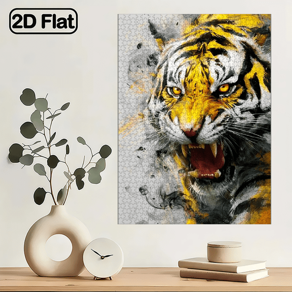 1000pcs Stylized Tiger Puzzle 29.4*19.6 inches Cardboard Jigsaw, Portable High-Difficulty Puzzle for Family, Creative Educational Leisure Game.