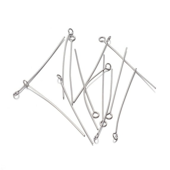 1000pcs Tarnish Resistant 304 Stainless Steel Eye Pins Stainless Steel color 40mm Hole: 2mm Pin: 0.6mm
