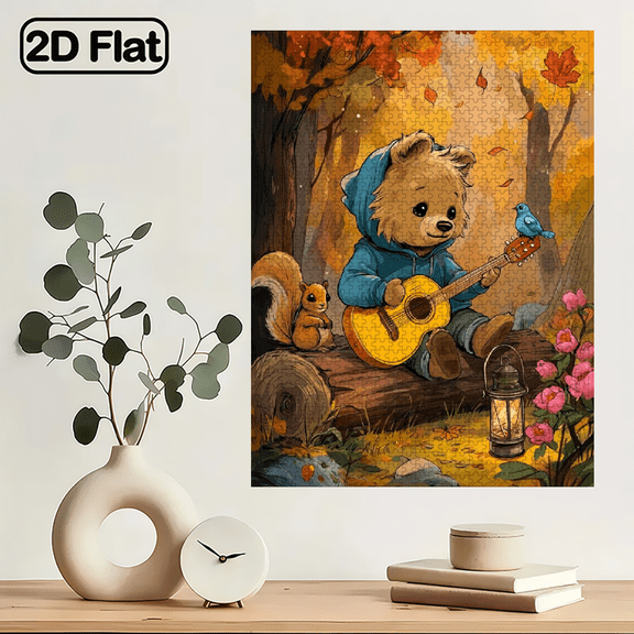 1000pcs Teddy Bear Guitar Puzzle Suitable for Family - DIY Jigsaw with Challenging Pieces, Portable Cardboard Box, Creative Gift Educational Activity, Portable for Travel/Commute - Whimsical Ted