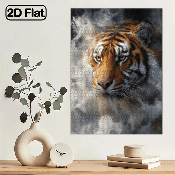 1000pcs Tiger Face Puzzle Cardboard Material, Realistic Style with Misty Smoke, Portable Puzzle for, Couples Families, Stress-Relief Educationa. 29.4*19.6in