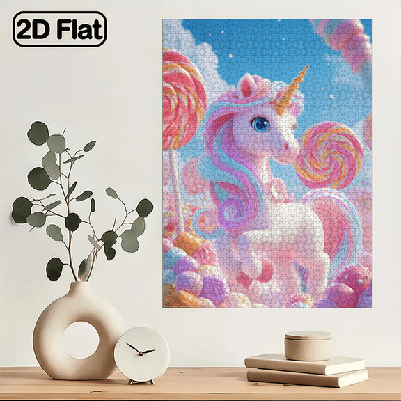 1000pcs Unicorn Rainbow Candy Cloud Large Size Puzzle Perfect Home Decor Gift, Educational Fun, Creative Interactive Puzzle Game for Adults, Vibrant Colors, Animal Puzzle.29.4*19.6 inch