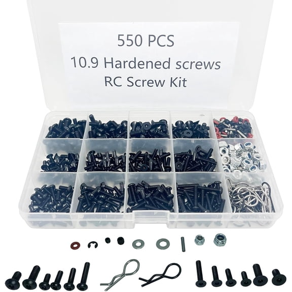 1000pcs Universal RC Screw Kit Screws Assortment Set, Hardware Fasteners for Traxxas Axial Redcat HPI Arrma SCX10 Losi 1/8 1/10 1/12 1/16 Scale RC Cars Trucks Crawler (550pcs RC Screws)
