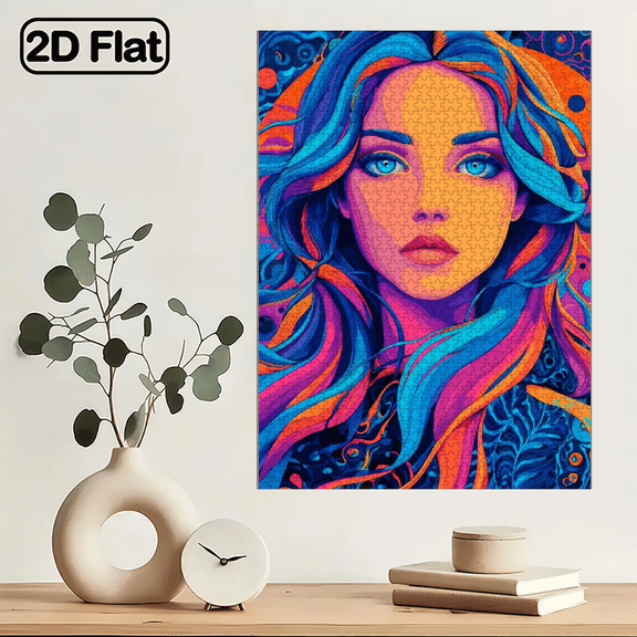 1000pcs Vibrant Abstract Woman Hair Jigsaw Puzzle High-Quality Cardboard, Portable, Stress-Relieving for, Couples, Families, Gamers, Ideal for New Year. 29.4*19.6 in