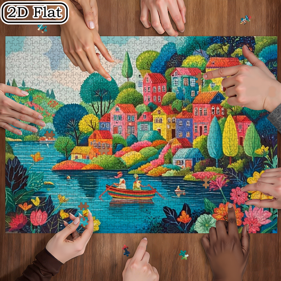 1000pcs Vibrant Mixed Colors Jigsaw, Artistic Paper Puzzle, Fun Family Activity Brain Teaser for Christmas Valentine Gift