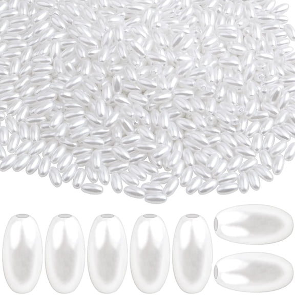 1000pcs White Oval Rice Shaped Beads Plastic Long Imitation Pearl Smooth Oat Loose Spacer Beads with a Plastic Box for DIY Bracelet Necklace Beading Craft Jewelry Making