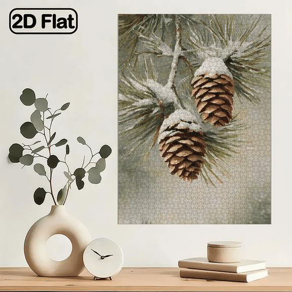 1000pcs Winter Pine Cones Snow-Covered Branch Jigsaw Puzzle for Families - Large Cube-Shaped DIY Wall Art, Challenging 1000pcs Puzzle. 29.4*19.6 in