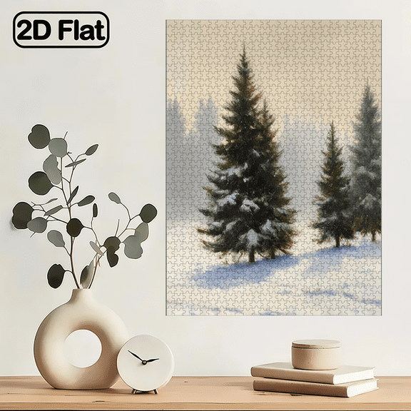 1000pcs Winter Snow Scene Puzzle with Pine Trees - Large 1000pcs Cube for Families, Challenging DIY Wall Art.29.4*19.6 in