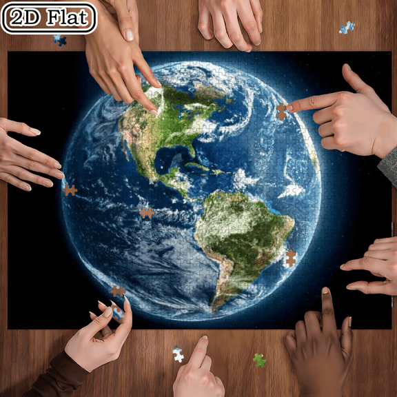 1000pcs World Map Puzzle Including America Continent, Blue Ocean and White Clouds - Large Rectangular Puzzle Game, Suitable for Adults and Beginners. 29.4*19.6in