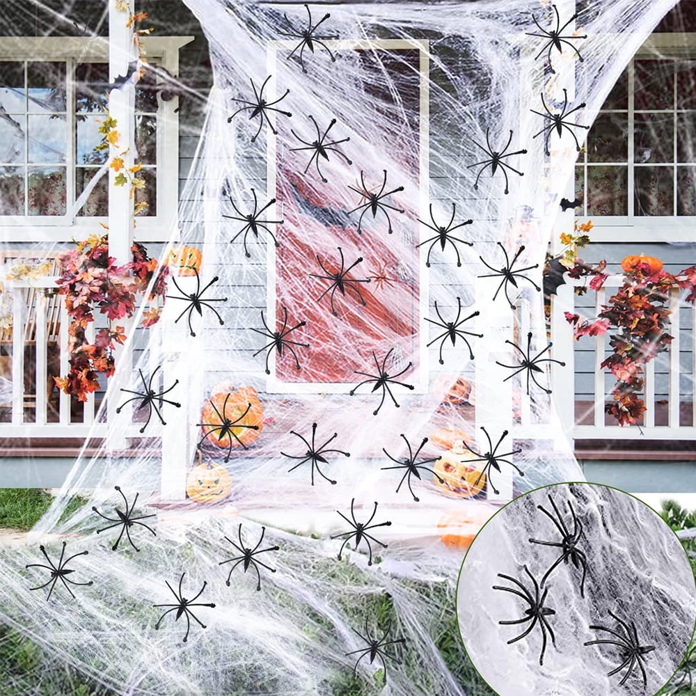 Halloween Spider Decorations, Aitey Halloween Scary Giant Spider Set with 4  Large Fake Spider, Spider Web, 20 Small Plastic Spiders, Cobwebs for