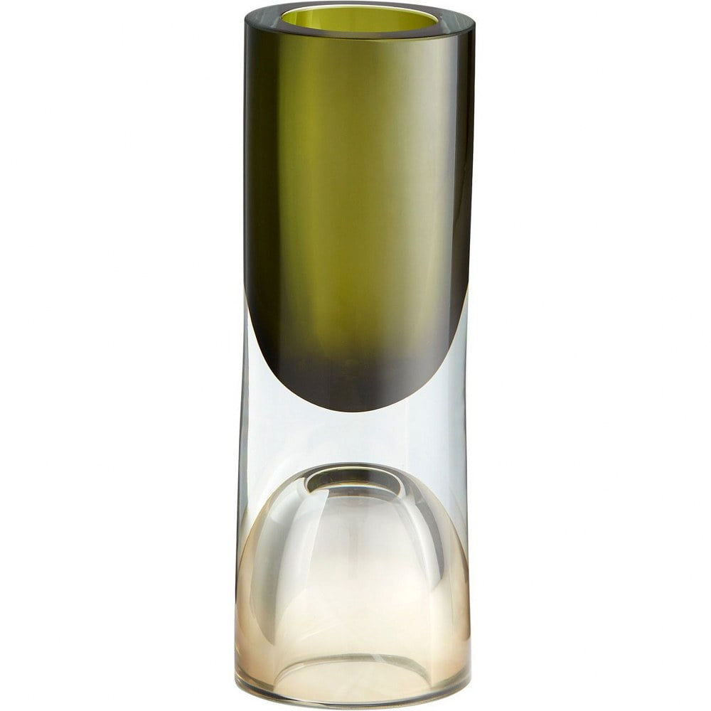 Large Green and Brown Glass Cylinder Vase