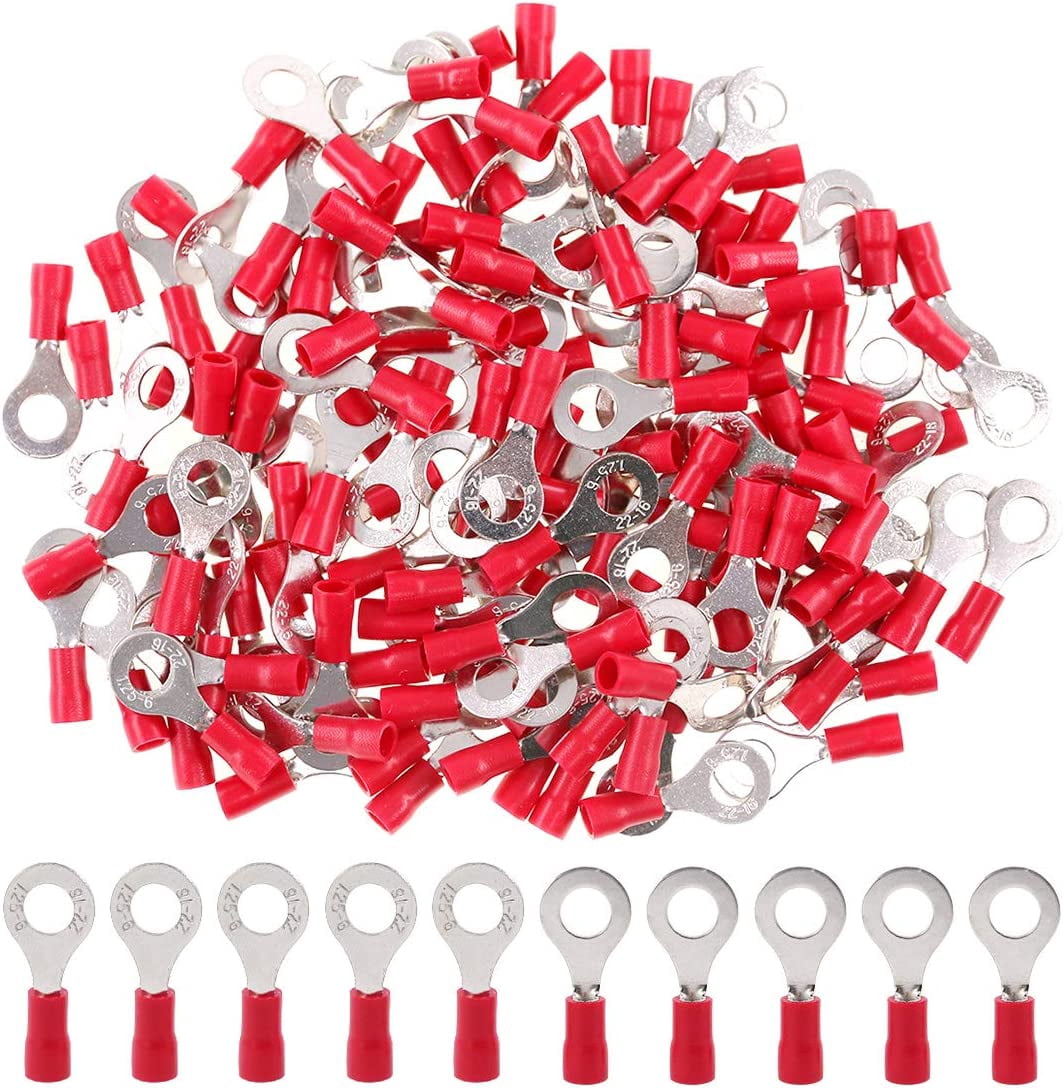 10022-16 specification insulated ring terminal wire crimp connector (6, red)