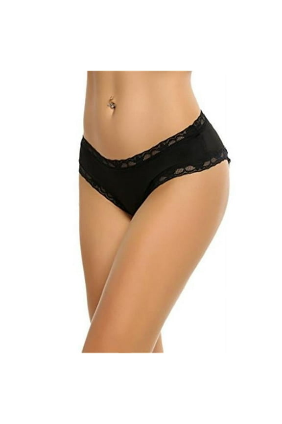 10022-BLACK-M-L Open Crotch Lace Boxer Panty with Front Bow Accents, Black - Medium & Large