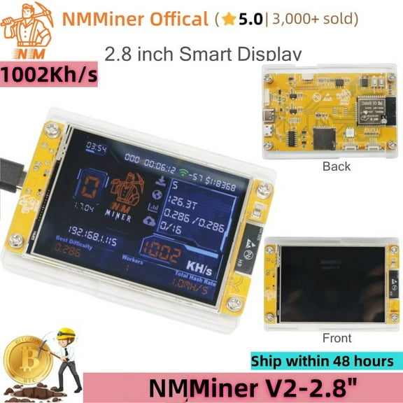 1002Kh/s NerdMiner V2 NMMiner 2.8" BTC Solo Miner Open Source ESP32 Bitcoin Lottery Mining Crypto Lotto Machine Silent Mini BTC Miner Gift