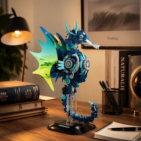 1003 Pcs Mechanical Seahorse Building Block Set for Daily Creative Hobby Lovers, Steampunk Ocean Animal Model Kit for Teens Adults Home Office Desk Display Gift