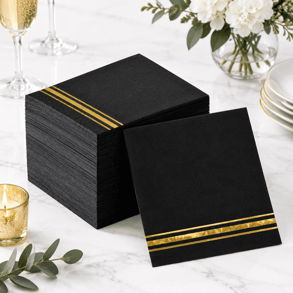 1003-ply Black And Paper Napk Elegant Dinner Foil Guest Disposable Hand Towels For Bathroom Kitchen Wedding Birthday Holiday Party