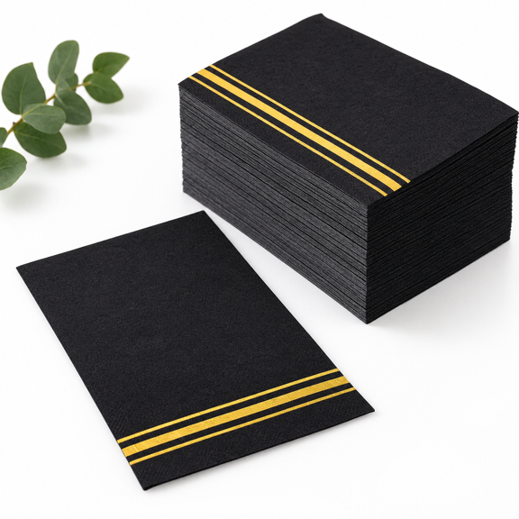 1003-ply Black And Paper Napk Elegant Dinner Foil Guest Disposable Hand Towels For Bathroom Kitchen Wedding Birthday Holiday Party