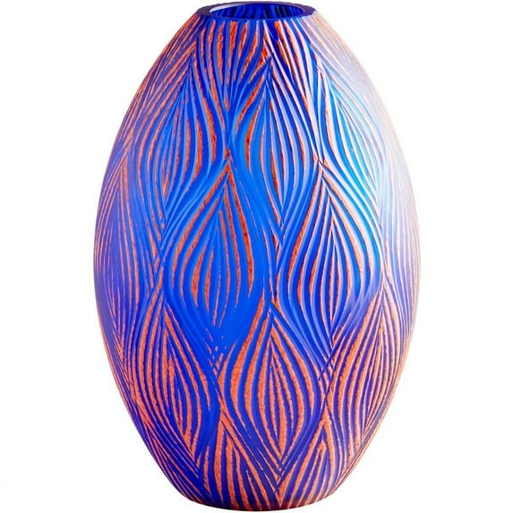 10033-Cyan lighting-Fused Groove - Large Vase - 7.25 Inches Wide by 12.75 Inches High
