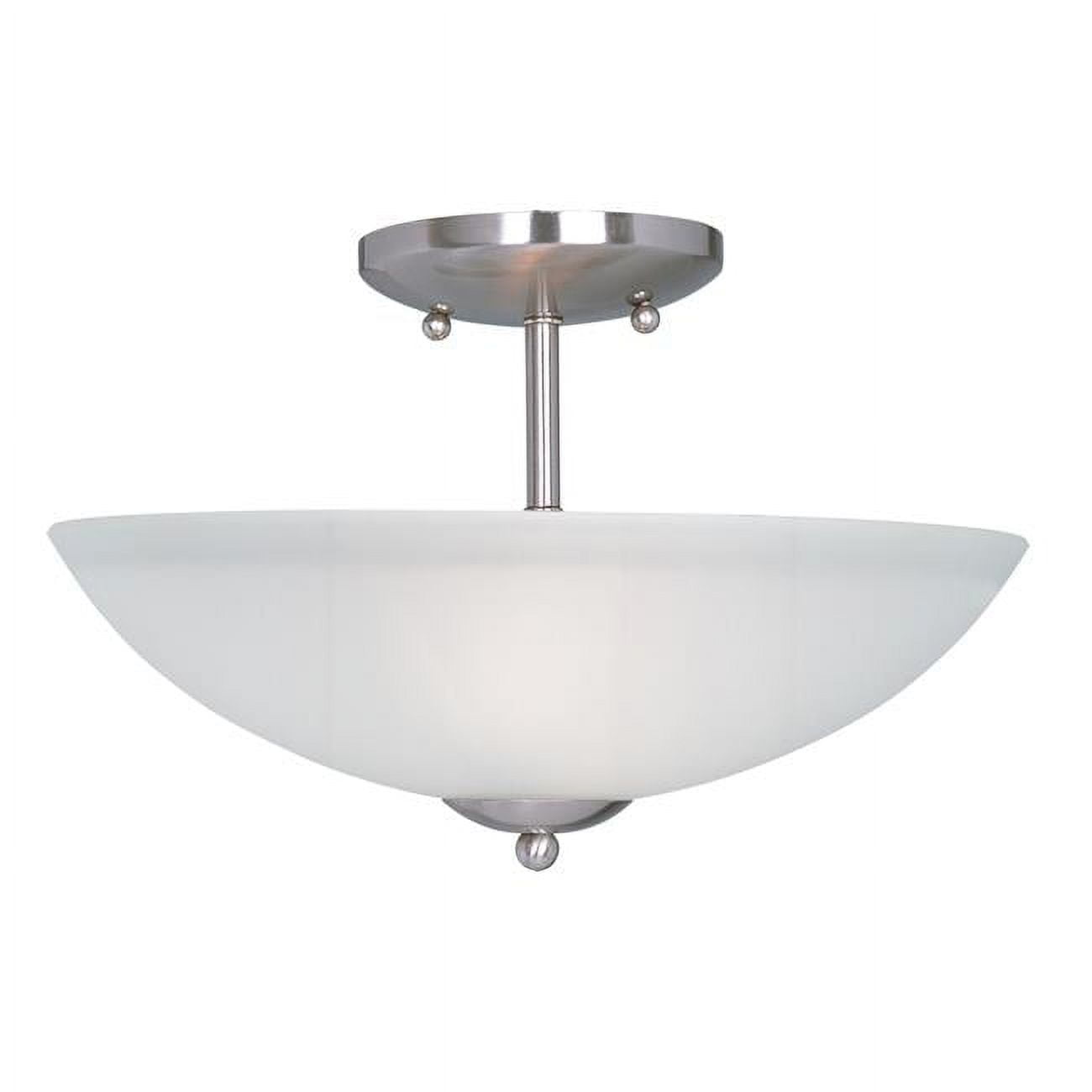 Sleek Modern Satin Nickel 2-Light Semi-Flush Mount with Frosted Glass
