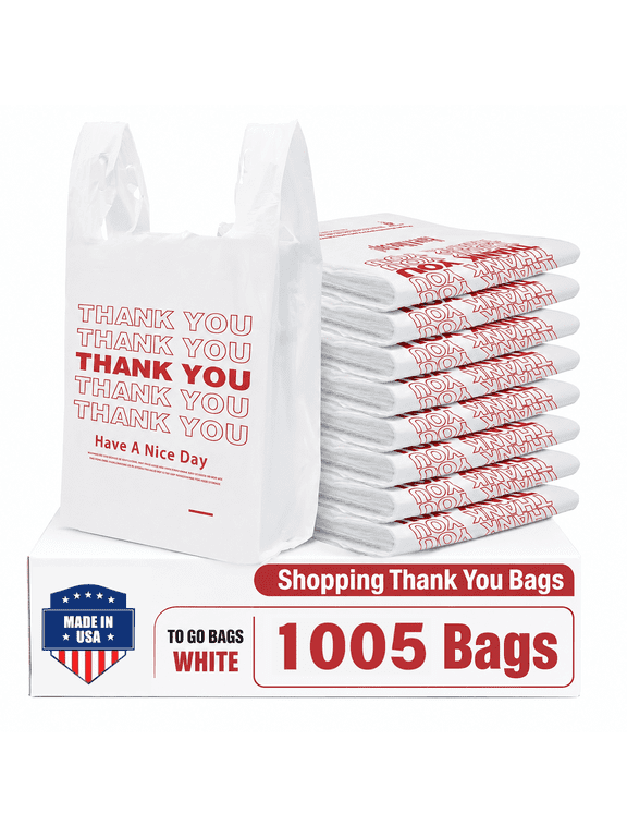 1005 Count Plastic Bags Thank You Shopping Grocery T-Shirt Bag with Handles - 11.5 x 6.5 x 22" ,Carry Grocery Bags for Retail, Supermarket, Shopping Packaging, Takeout, Convenience Stores, Trash Bag