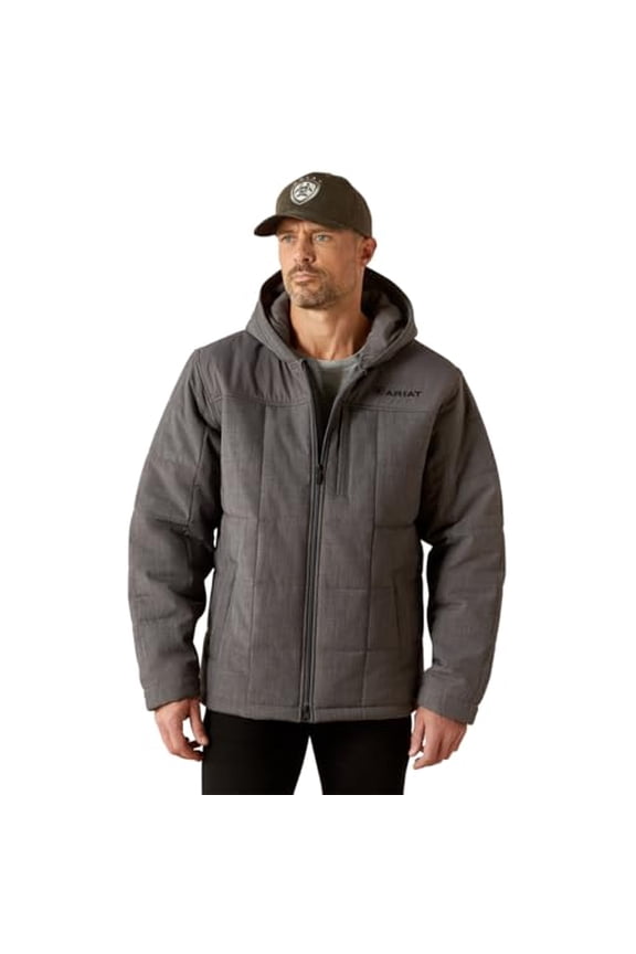 10062676 ARIAT MENS CRIUS HOODED INSULATED JACKET - SIZE: MEN L - GRAY HEATHER