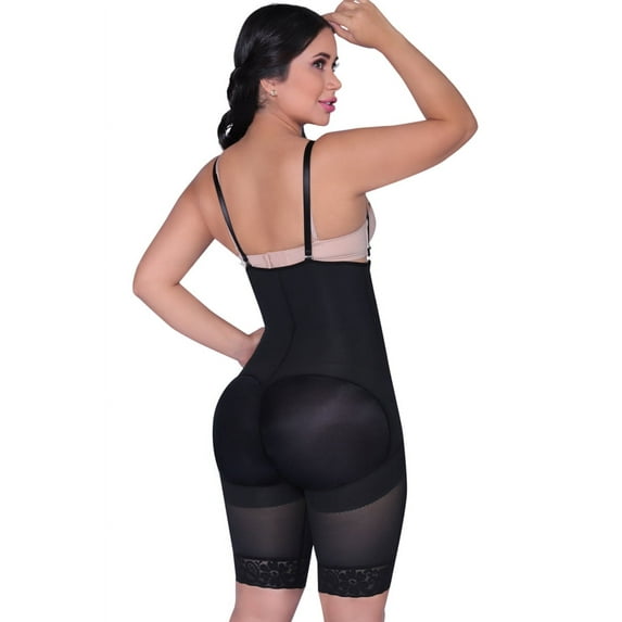 1007 High Compression Braless Mid-Thigh Bodysuit Color Black Size XXL