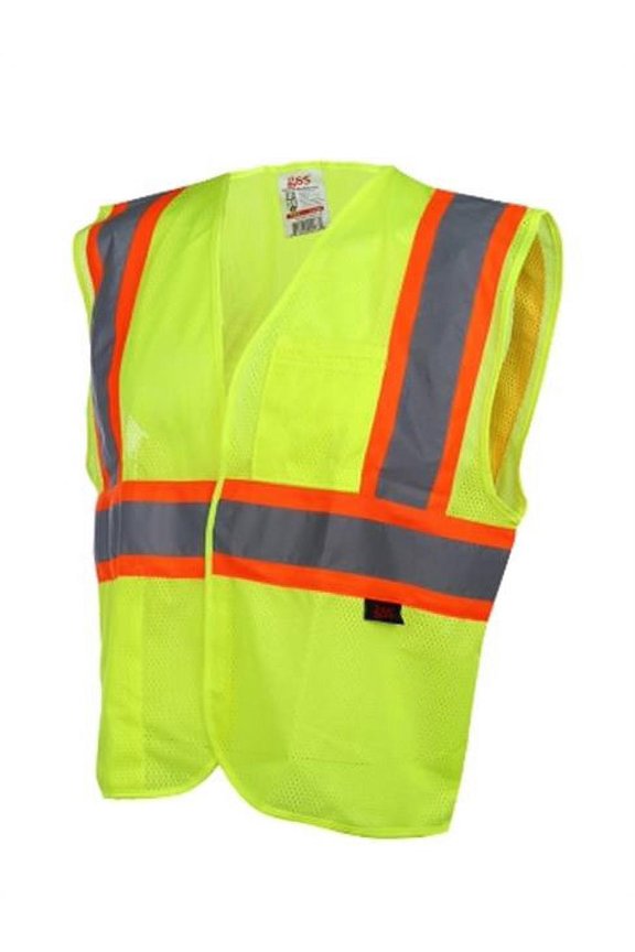 1007 Standard Class 2 Two Tone Mesh Hook & Loop Lime Safety Vest With 2 Pockets, 2 Extra Large