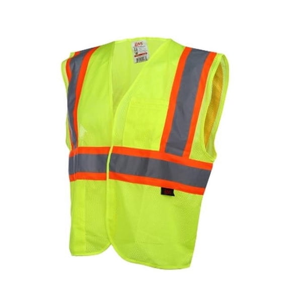 1007 Standard Class 2 Two Tone Mesh Hook & Loop Lime Safety Vest With 2 Pockets, Medium