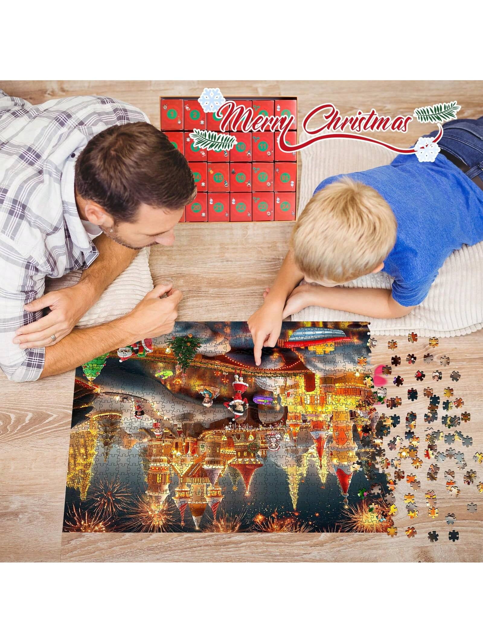 1008 Pcs Christmas Jigsaw Puzzle Advent Calendar 2025 - Holiday Snow House Design, Fun Interactive Countdown Game for Families & Friends Christmas Activity