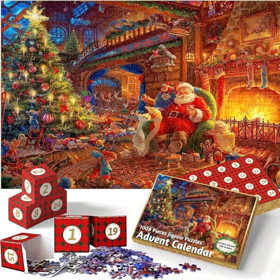 1008pcs Advent Calendar Puzzle 2025, 24-Day Christmas Countdown, Festive Cardboard Jigsaw, Holiday Party Activity