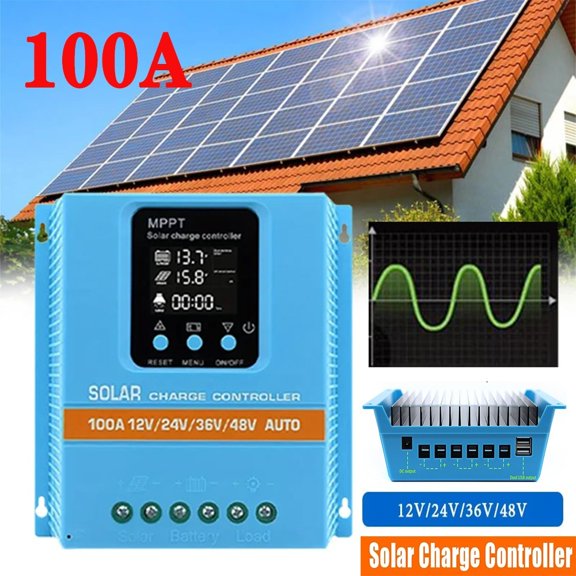 100A 12V/24V/36V/48V MPPT Solar Charge Controller PV Charger Controller 100V Input Dual USB for Lead-Acid/Lithium