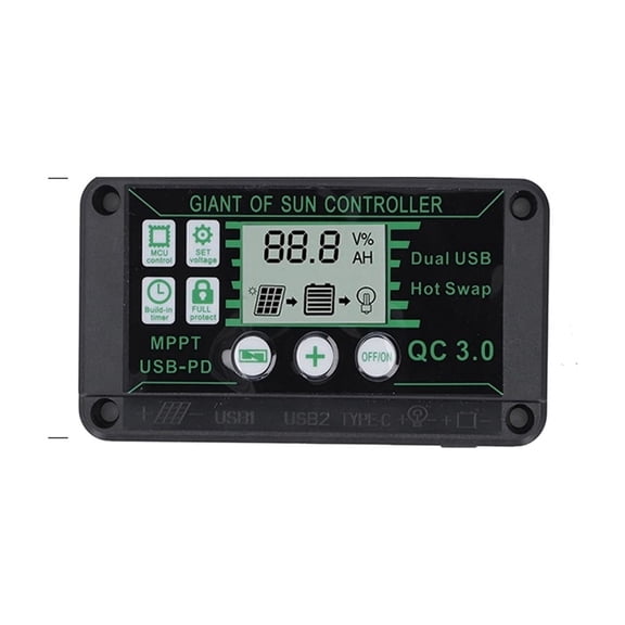 100A 80A 60A 30A 10A Solar Charge MPPT Controller 12V/24V/50V Solar Panel Charging Regulator With Dual USB With Auto Display ,Stable & Reliable - TYPE A_20A