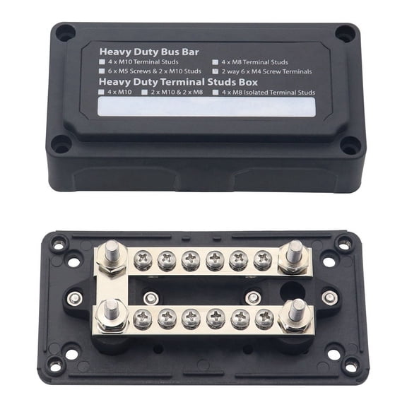 100A Bus Bar Heavy Duty Power Distribution Block Busbar Box Module with 12XM4 M6 Terminal Studs for Car RV Boat Black