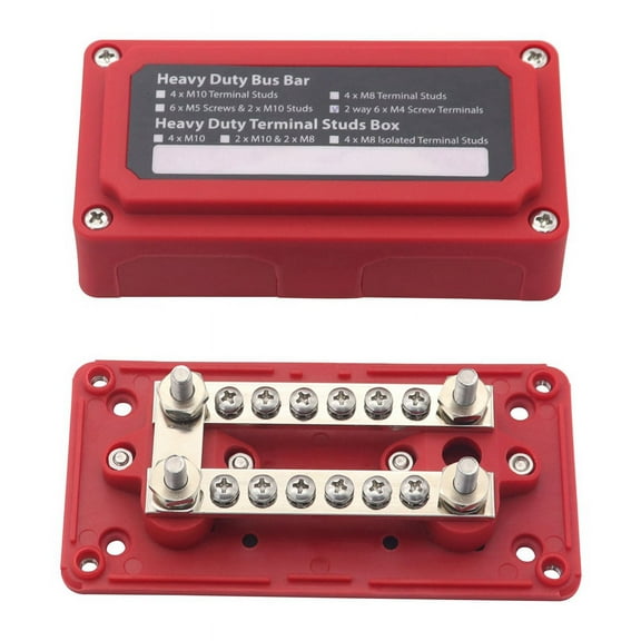 100A Bus Bar Heavy Duty Power Distribution Block Busbar Box Module with 12XM4 M6 Terminal Studs for Car RV Boat Red