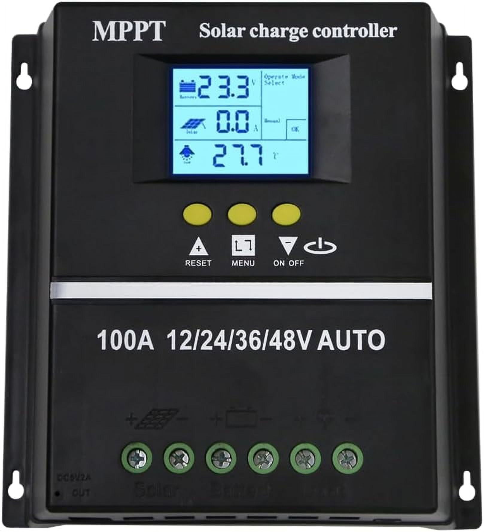 100A MPPT Solar Charge Controller 12V 24V 36V 48V LCD Display Battery Intelligent Regulator Max 100V Input Dual USB for Lead-Acid/Lithium (100A)