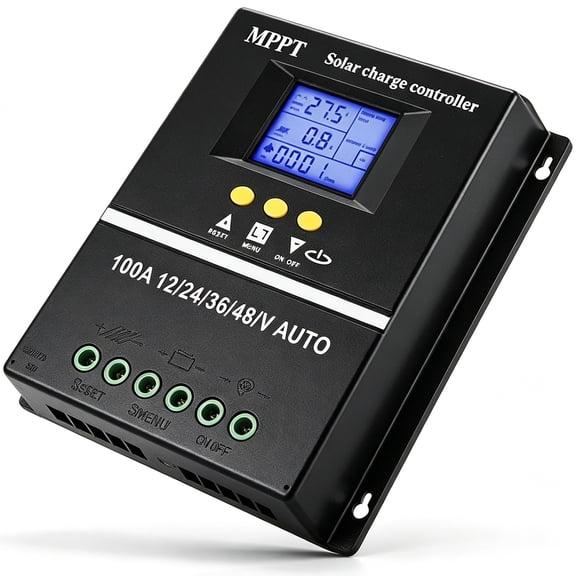 AeternaSol 100A MPPT Solar Charge Controller 12V 24V Auto PV Battery Regulator LCD Display for Lead Acid Lithium