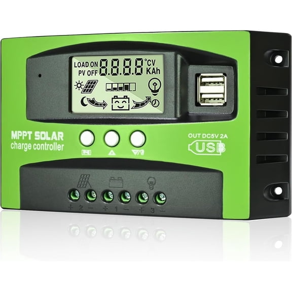 100A MPPT Solar Charge Controller 12v/24v Current Auto Focus Tracking with LCD Dplay Dual USB Regulator Multiple Load Control Modes