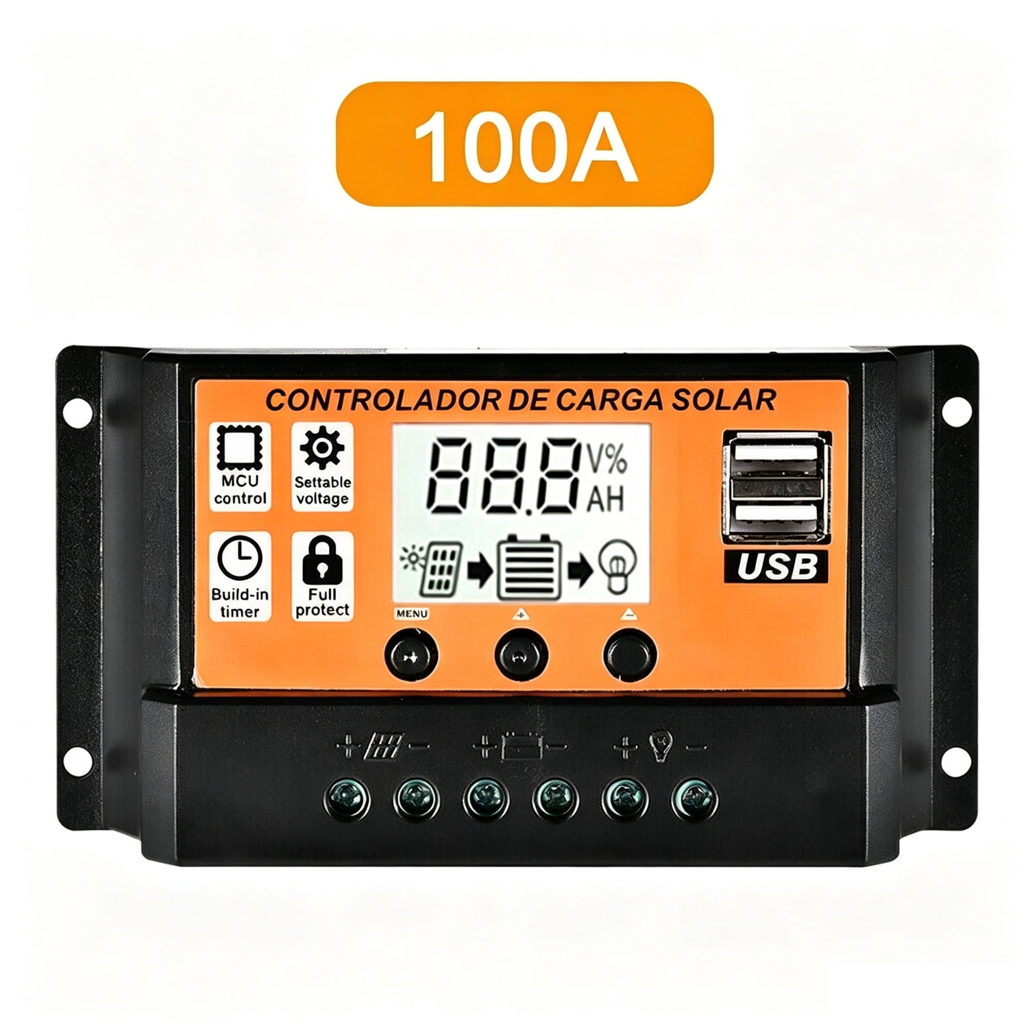 100A PWM Solar Charge Controller 12V/24V LCD Display Dual USB Auto Protection for Home RV Industrial Solar System
