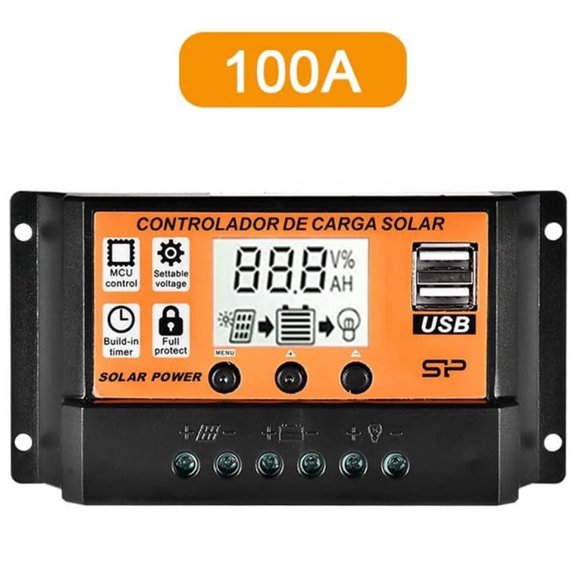 100A PWM Solar Charge Controller for 12V/24V LCD Display, Dual USB, for RV, Boat, Off-Grid