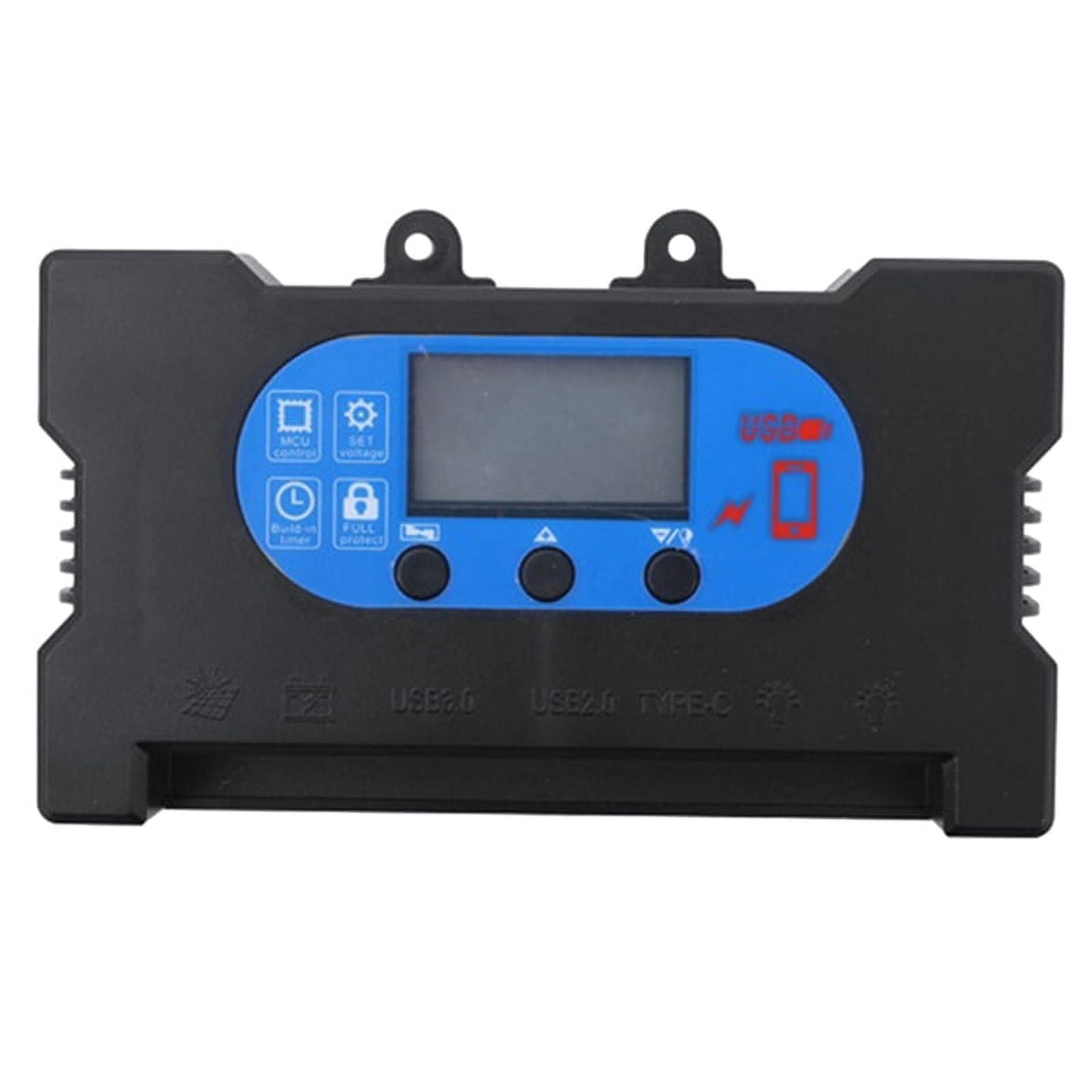 100A Solar Charge Controller PWM Panel Controller Solar Panel Battery Regulator with Dual USB Fast Charging,1 x Solar Charge Controller,Black & Blue