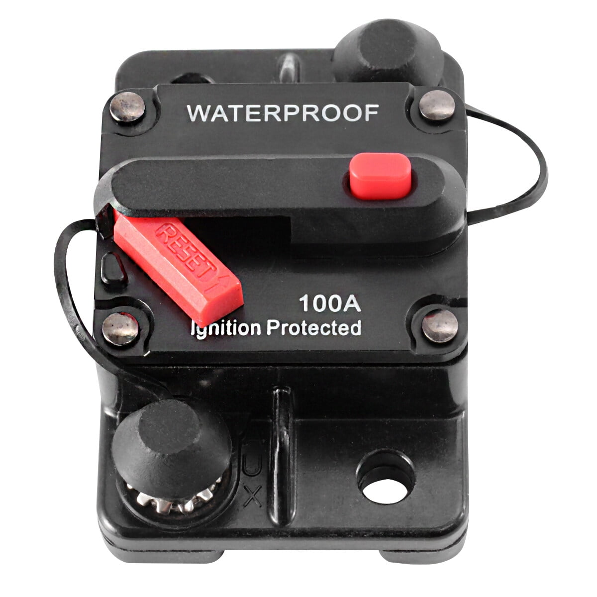 100A Waterproof High Amp Manual Reset Dual Stud Circuit Breaker with Switch (Black)