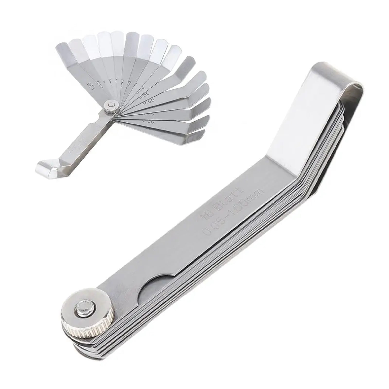100A16 0.05 - 1mm Thickness Curved Stainless Steel Metric Filler Feeler Gauge with 16pcs Blades for Woodworking Measurement ,Easy Identification